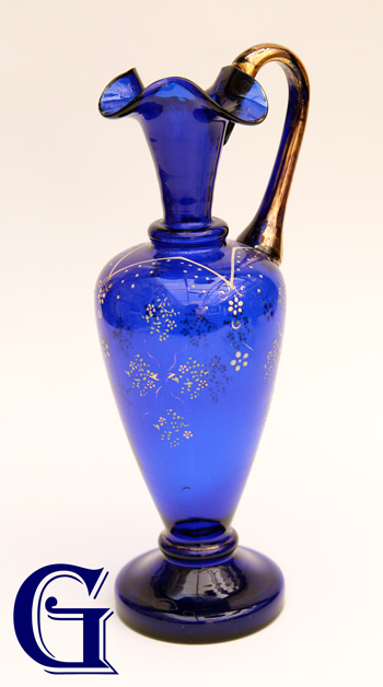 GILDED BLUE GLASS EWER 